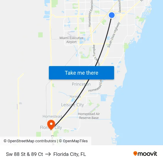 Sw 88 St & 89 Ct to Florida City, FL map