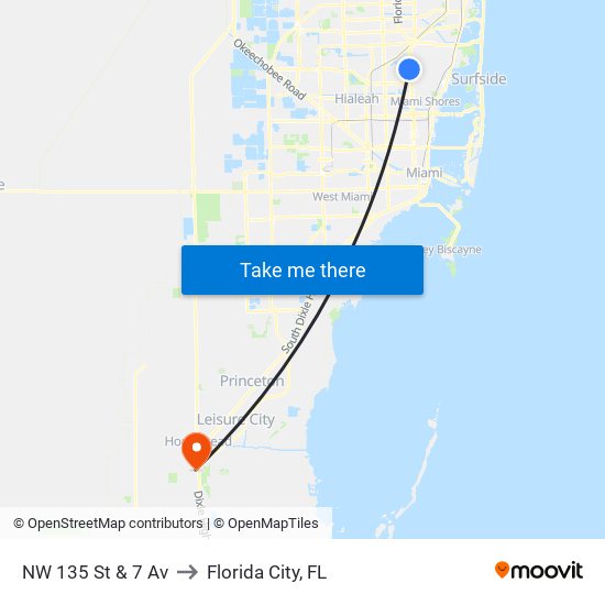 NW 135 St & 7 Av to Florida City, FL map