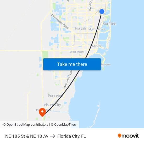 NE 185 St & NE 18 Av to Florida City, FL map