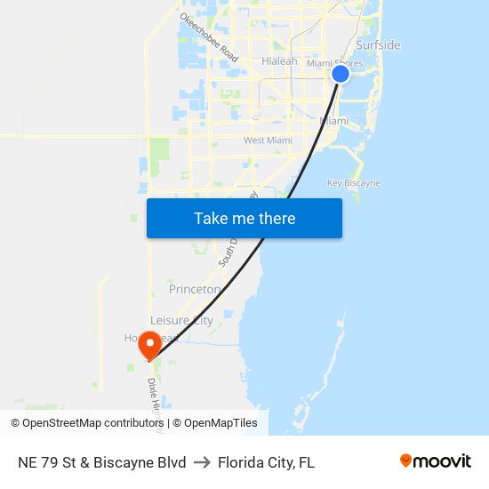 NE 79 St & Biscayne Blvd to Florida City, FL map