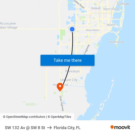 SW 132 Av @ SW 8 St to Florida City, FL map