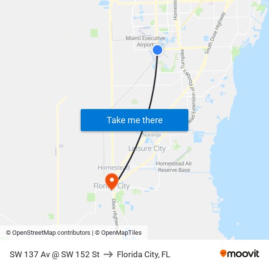 SW 137 Av @ SW 152 St to Florida City, FL map