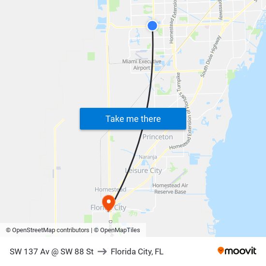SW 137 Av @ SW 88 St to Florida City, FL map