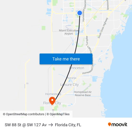 SW 88 St @ SW 127 Av to Florida City, FL map