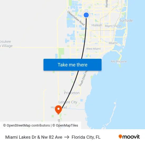 Miami Lakes Dr & Nw 82 Ave to Florida City, FL map