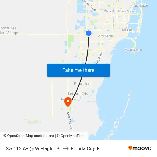 Sw 112 Av @ W Flagler St to Florida City, FL map