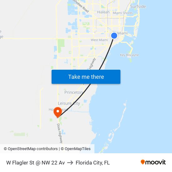 W Flagler St @ NW 22 Av to Florida City, FL map