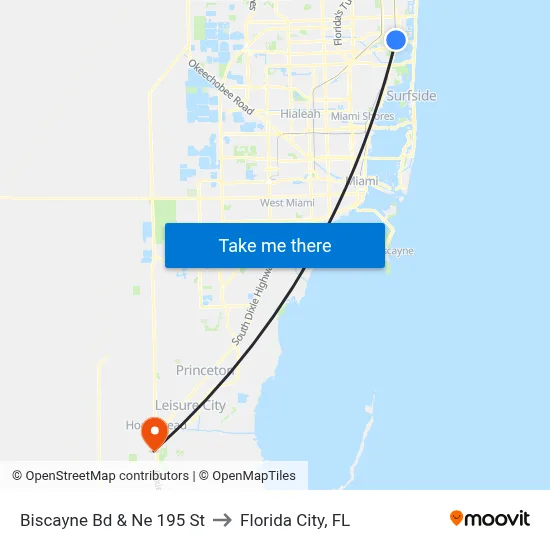 Biscayne Bd & Ne 195 St to Florida City, FL map