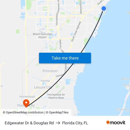 Edgewater Dr & Douglas Rd to Florida City, FL map