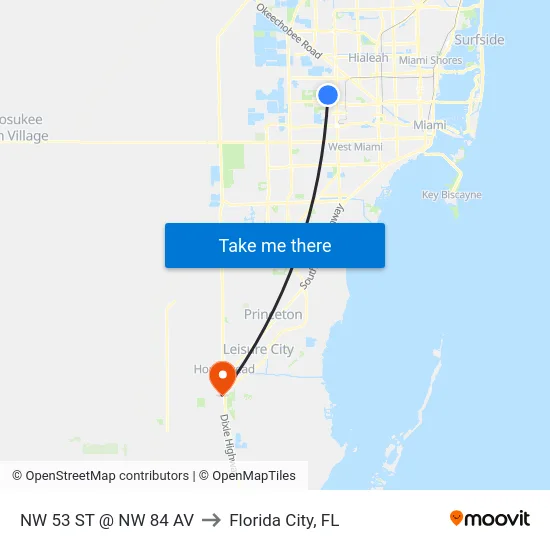 Nw 53 St @ Nw 84 Av to Florida City, FL map