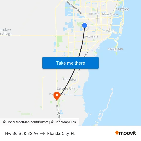 Nw 36 St & 82 Av to Florida City, FL map