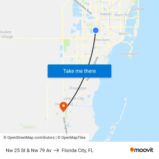 Nw 25 St & Nw 79 Av to Florida City, FL map