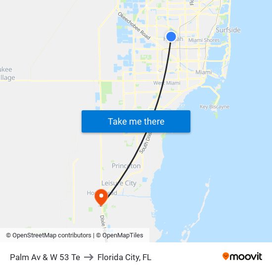 Palm Av & W 53 Te to Florida City, FL map