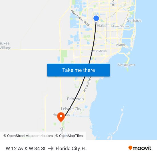 W 12 Av & W 84 St to Florida City, FL map