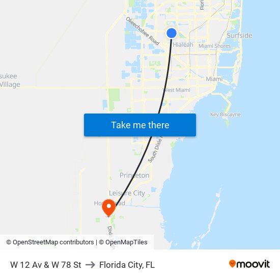 W 12 Av & W 78 St to Florida City, FL map