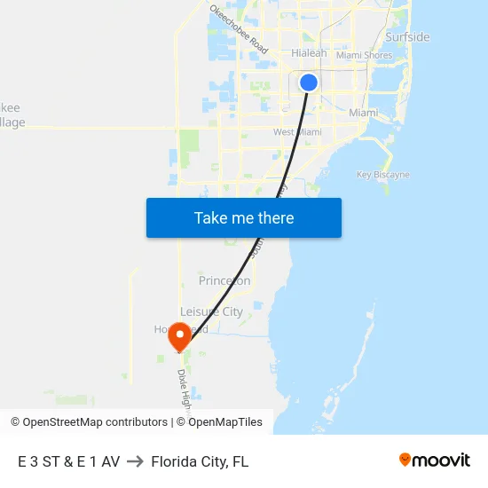 E 3 St & E 1 Av to Florida City, FL map