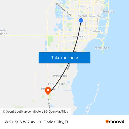 W 21 St & W 2 Av to Florida City, FL map