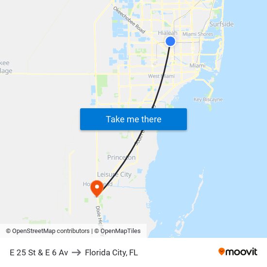 E 25 St & E 6 Av to Florida City, FL map