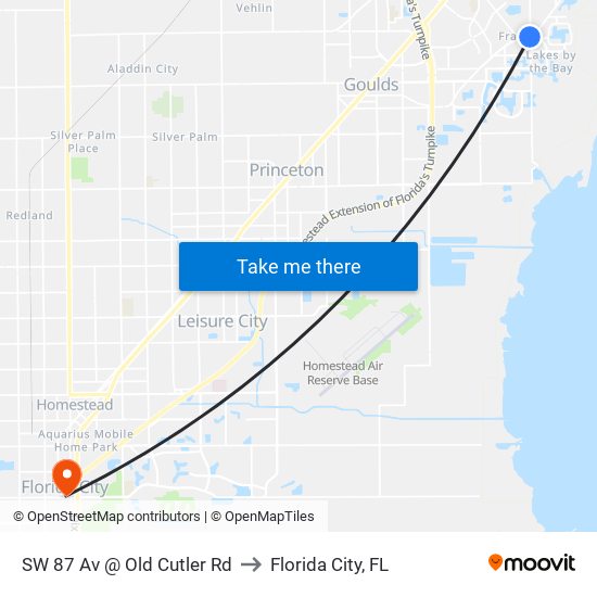 SW 87 Av @ Old Cutler Rd to Florida City, FL map