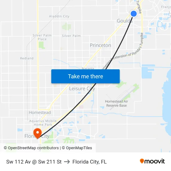 Sw 112 Av @ Sw 211 St to Florida City, FL map