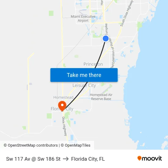 Sw 117 Av @ Sw 186 St to Florida City, FL map