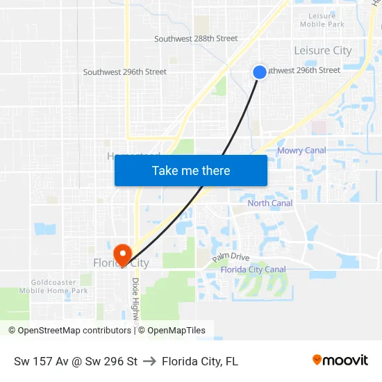 Sw 157 Av @ Sw 296 St to Florida City, FL map