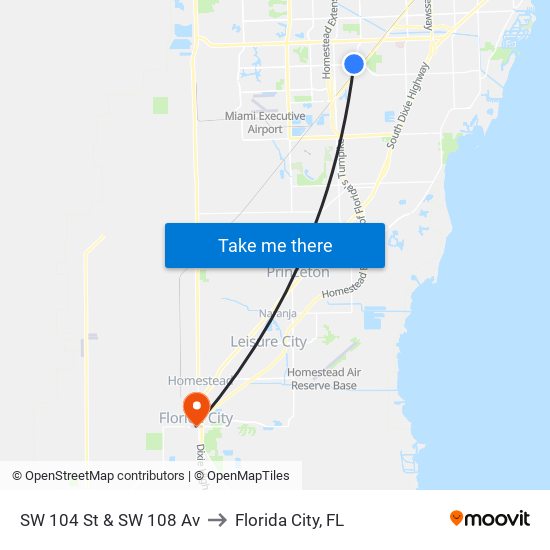 SW 104 St & SW 108 Av to Florida City, FL map