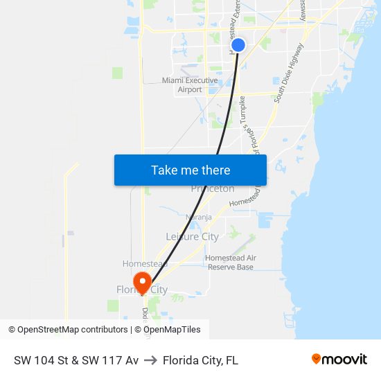 SW 104 St & SW 117 Av to Florida City, FL map