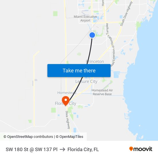 SW 180 St @ SW 137 Pl to Florida City, FL map