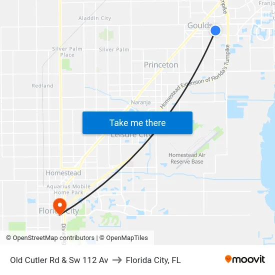 Old Cutler Rd & Sw 112 Av to Florida City, FL map