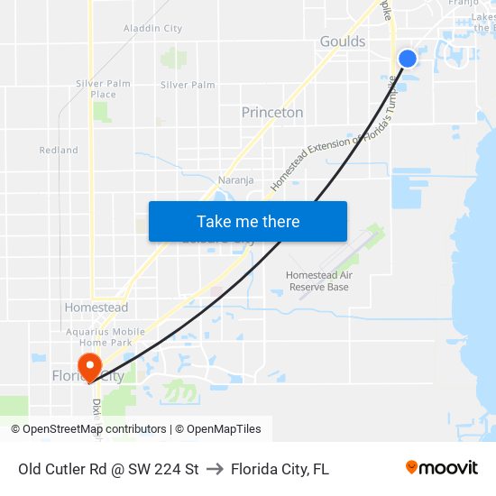 Old Cutler Rd @ SW 224 St to Florida City, FL map