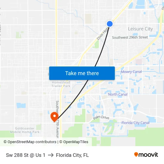 Sw 288 St @ Us 1 to Florida City, FL map