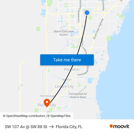 SW 107 Av @ SW 88 St to Florida City, FL map