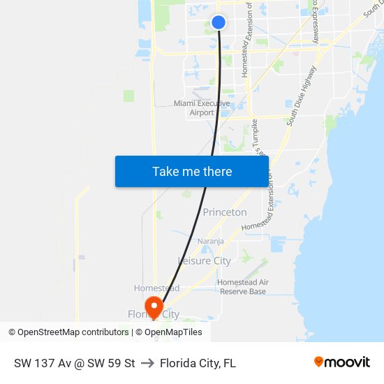 SW 137 Av @ SW 59 St to Florida City, FL map