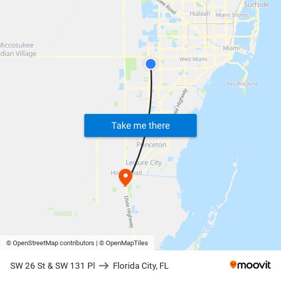 SW 26 St & SW 131 Pl to Florida City, FL map