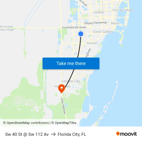 Sw 40 St @ Sw 112 Av to Florida City, FL map