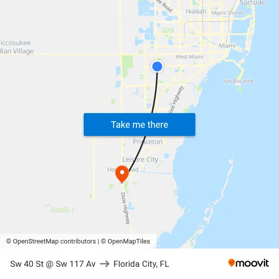 Sw 40 St @ Sw 117 Av to Florida City, FL map