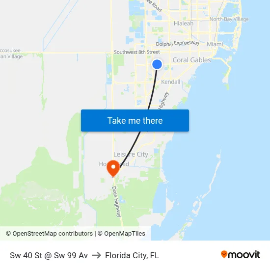 Sw 40 St @ Sw 99 Av to Florida City, FL map