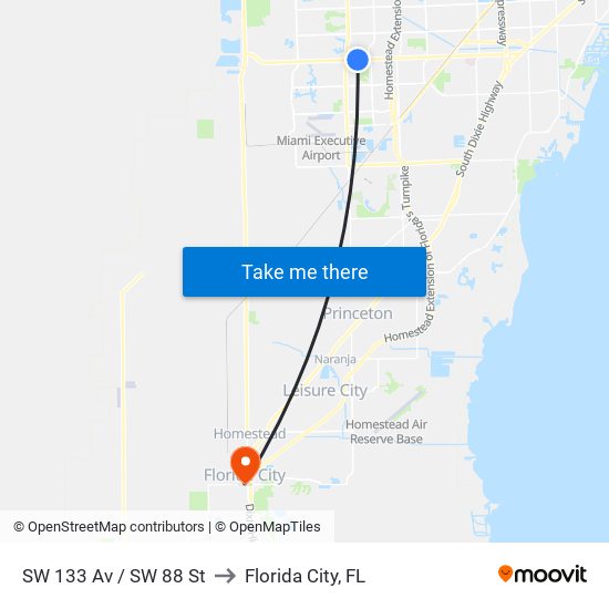 SW 133 Av / SW 88 St to Florida City, FL map