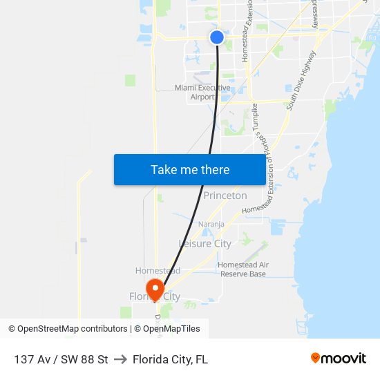 137 Av / SW 88 St to Florida City, FL map