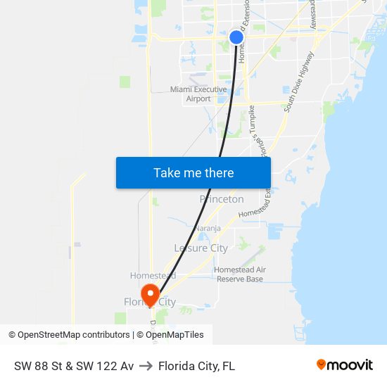 SW 88 St & SW 122 Av to Florida City, FL map