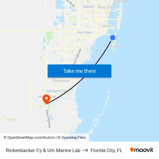 Rickenbacker Cy & Um Marine Lab to Florida City, FL map