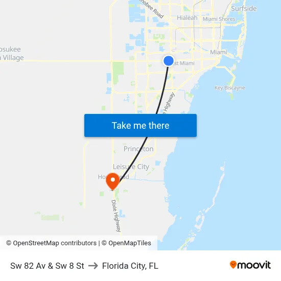 Sw 82 Av & Sw 8 St to Florida City, FL map