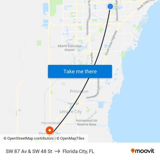 SW 87 Av & SW 48 St to Florida City, FL map