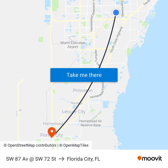 SW 87 Av @ SW 72 St to Florida City, FL map