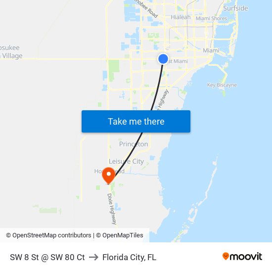 SW 8 St @ SW 80 Ct to Florida City, FL map