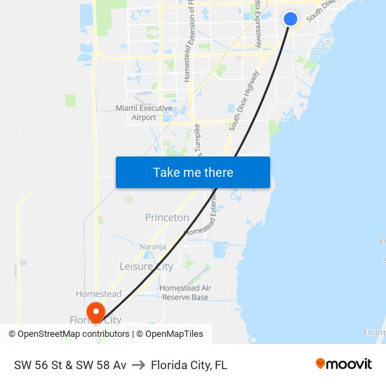 SW 56 St & SW 58 Av to Florida City, FL map