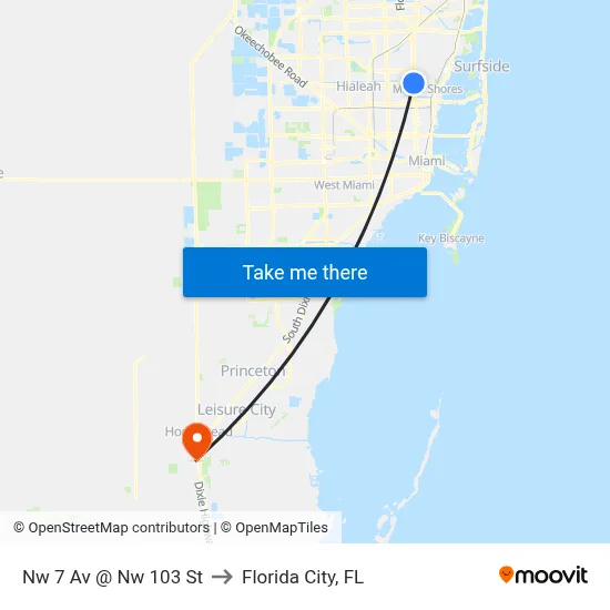 Nw 7 Av @ Nw 103 St to Florida City, FL map
