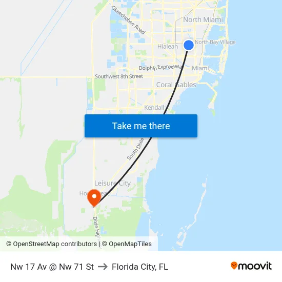 Nw 17 Av @ Nw 71 St to Florida City, FL map