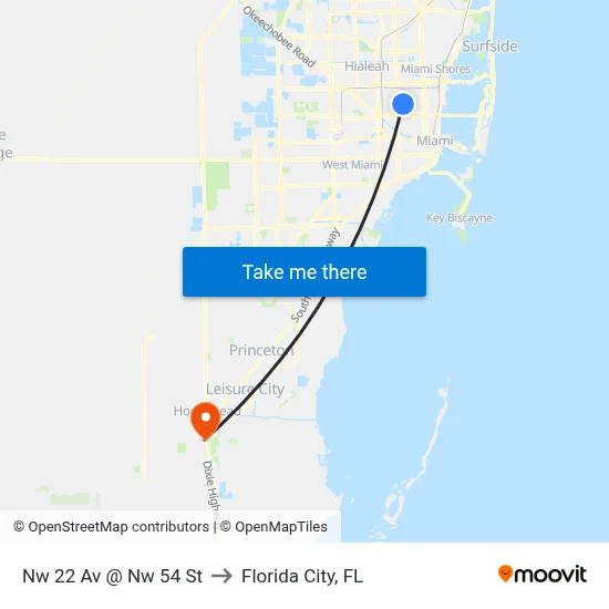 Nw 22 Av @ Nw 54 St to Florida City, FL map